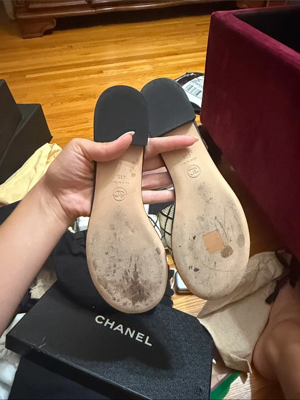 CHANEL Black & White Beaded CC Slide Mules